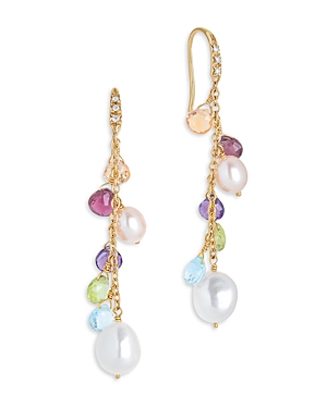 Shop Marco Bicego 18k Yellow Gold Paradise Pearl Mixed Gemstone, Diamond And Cultured Freshwater Pearl Drop Earrings