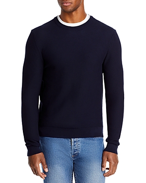 The Men's Store At Bloomingdale's Cotton Tipped Textured Birdseye Regular Fit Crewneck Sweater - 100 In True Navy