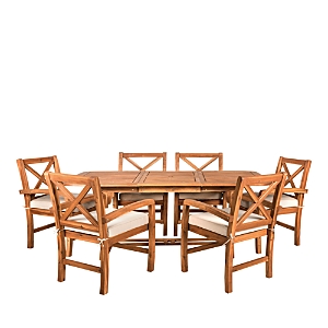 Walker Edison 7 Piece X Back Acacia Outdoor Patio Dining Set With Cushions In Brown