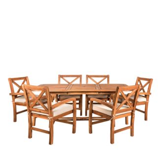 WALKER EDISON 7 Piece X Back Acacia Outdoor Patio Dining Set with ...