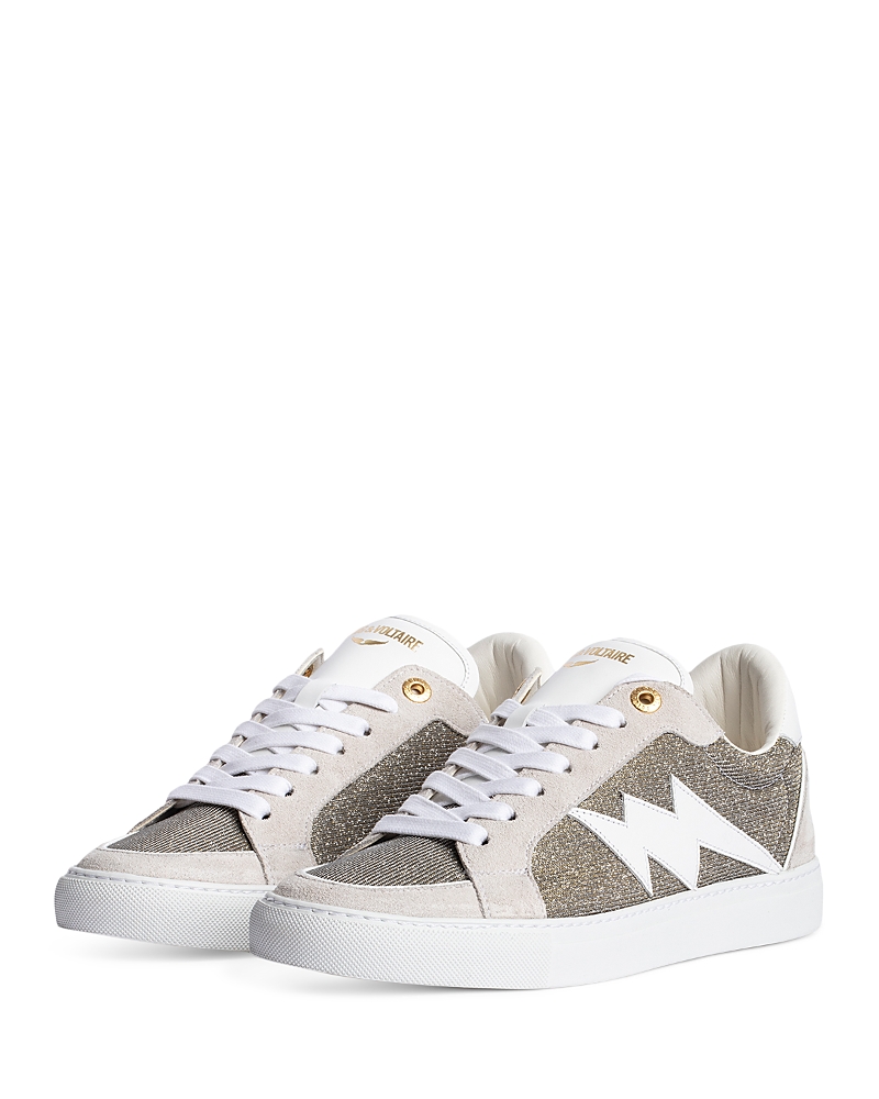 ZADIG & VOLTAIRE WOMEN'S SPARKLE LACE UP LOW TOP SNEAKERS