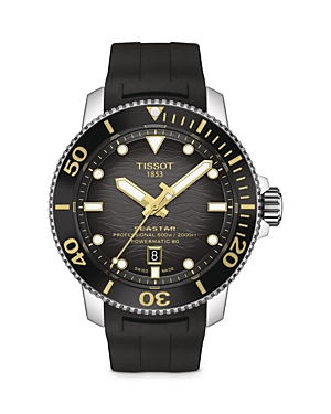 Tissot Men's Seastar 2000 Professional Powermatic 80 Automatic Black Rubber Strap Watch 46mm In Grey/black