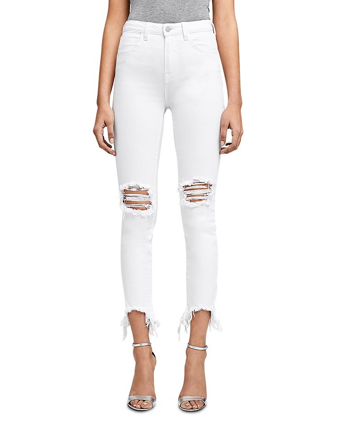 L'AGENCE High Line High Rise Skinny Jeans in Blank Destressed ...