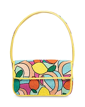 Staud Tommy Leather-trimmed Beaded Satin Shoulder Bag In Citrus Kaleidoscope