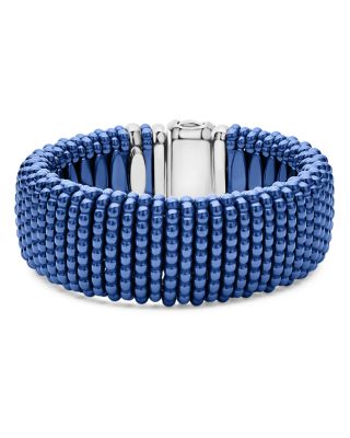 Lagos 18K Yellow Gold & Sterling Silver Wide Blue Ceramic Bead Bracelet