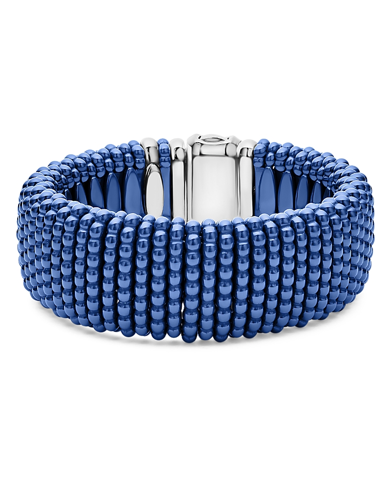 Lagos 18K Yellow Gold & Sterling Silver Wide Blue Ceramic Bead Bracelet