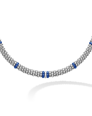 Shop Lagos 18k Yellow Gold & Sterling Silver Diamond & Blue Ceramic Rondelle & Bead Statement Necklace, 16 In Blue/silver