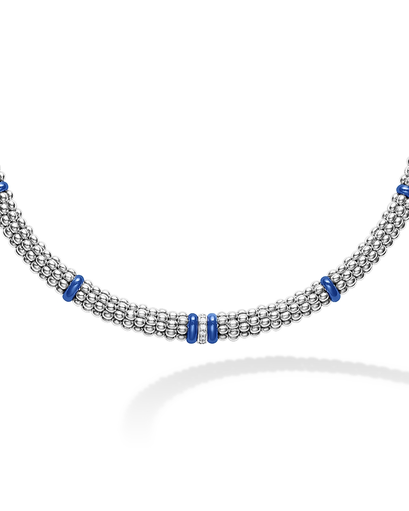 Lagos 18k Yellow Gold & Sterling Silver Diamond & Blue Ceramic Rondelle & Bead Statement Necklace, 16 In Blue/silver