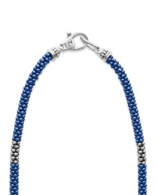 Sterling Silver Blue Ceramic Bead Collar Necklace, 16"
