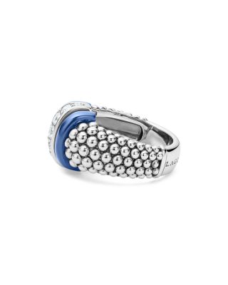 Sterling Silver Diamond & Ultramarine Ceramic Rondelle Bead Ring
