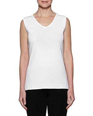 Misook Tie-neck Sleeveless Button Down Blouse In White