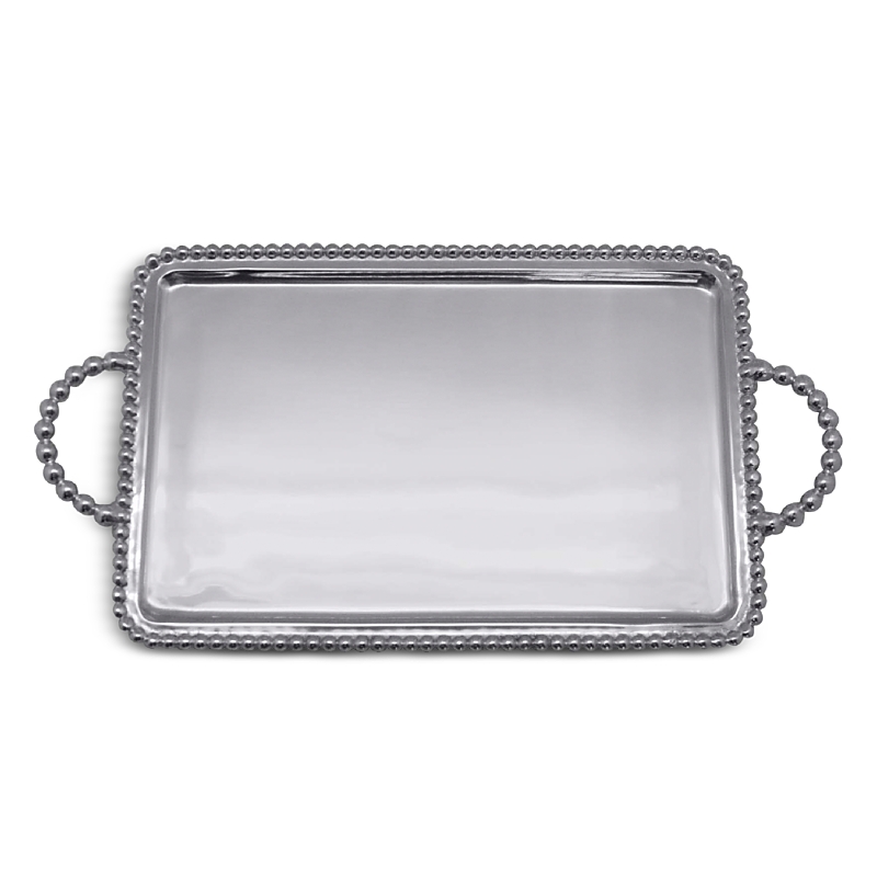 Mariposa Beaded Medium Serving Tray In Silver