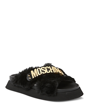 Moschino Women's Faux Fur Logo Slides
