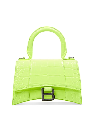 Balenciaga Hourglass Xs Leather Top Handle Bag In Fluorescent Yellow/gunmetal