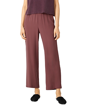 Eileen Fisher Silk Georgette Crepe Ankle Straight Leg Pants In Fig