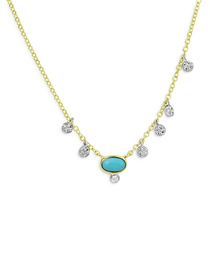 Meira T 14K Yellow Gold Turquoise Necklace with Diamond Charms, 18