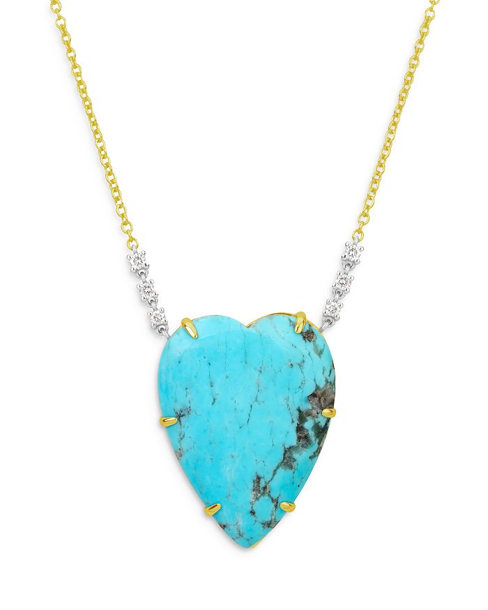 Meira T 14K White Yellow Gold Turquoise Diamond Heart Pendant
