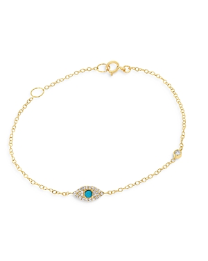 14K Yellow Gold Diamond & Turquoise Evil Eye Bracelet