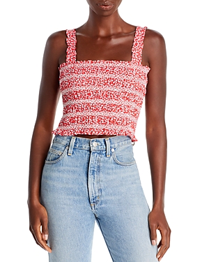 FRENCH CONNECTION ELAO RHODES PRINTED SMOCKED SLEEVELESS TOP