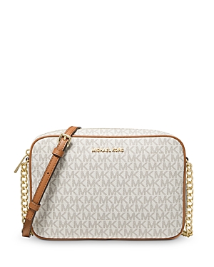 Michael Michael Kors Monogram Leather Zip Camera Crossbody Bag In Vanilla