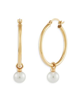 Bloomingdale's Fine Collection Cultured Freshwater Pearl Hoop Earrings in 14K Yellow Gold - Exclusive