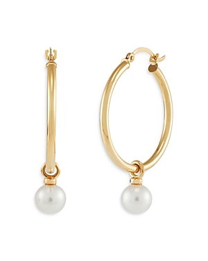 Bloomingdale's Cultured Freshwater Pearl Hoop Earrings In 14k Yellow Gold - 100% Exclusive In White/gold