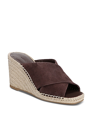 VINCE WOMEN'S GAELAN SQUARE TOE BROWN CROSSOVER ESPADRILLE WEDGE SANDALS