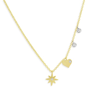 14K White Gold & Yellow Gold Diamond Starburst & Heart Pendant Necklace, 18