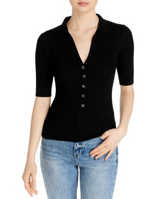 KARL LAGERFELD PARIS Ribbed Short Sleeve Sweater | Bloomingdale's