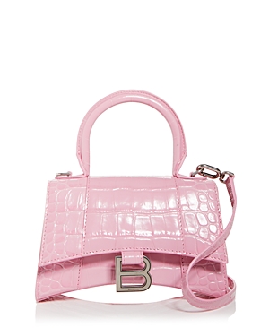 Balenciaga Hourglass Xs Leather Top Handle Bag In Candy Pink/gunmetal
