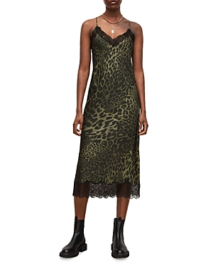 all saints green leopard dress AllSaints Hali Tamora Dress in Green