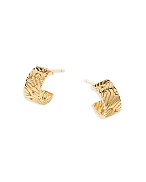 John Hardy 18k Yellow Gold Classic Chain Patterned Huggie Hoop Earrings In Gold
