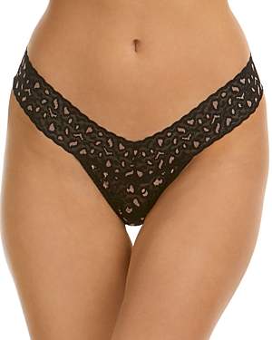 Hanky Panky Xdye Low-rise Leopard-print Lace Thong In Black/praline