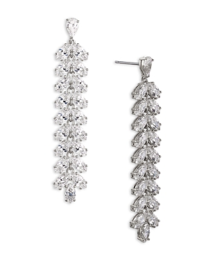 Shop Nadri Rsvp Crystal Leaf Linear Earrings In Silver