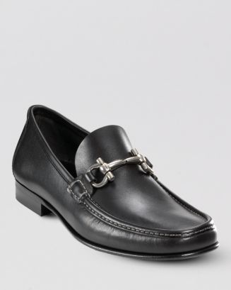Ferragamo black leather loafers with brushed silvertone bits Salvatore Ferragamo Black Leather Silver Gancini Bit  main image 2