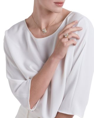 18K Yellow Gold Petali Mother of Pearl & Diamond Flower Pendant Necklace, 16.5"