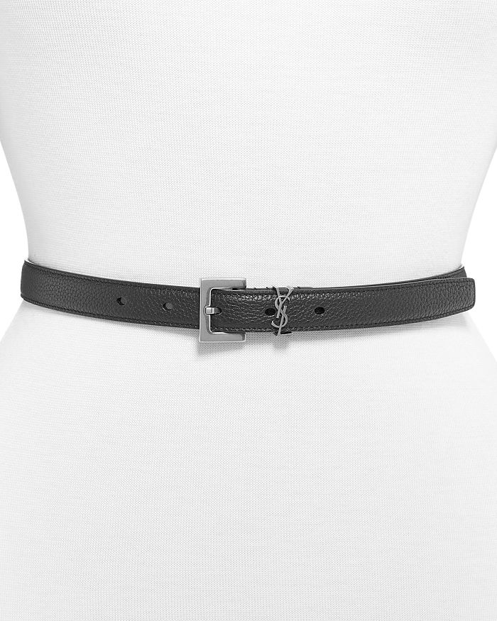 Black YSL-monogram leather belt, Saint Laurent