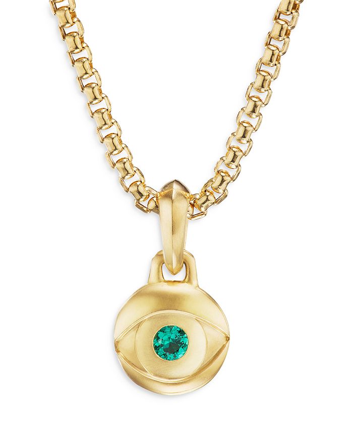 David Yurman - Men's 18K Yellow Gold Amulets Emerald Evil Eye Pendant