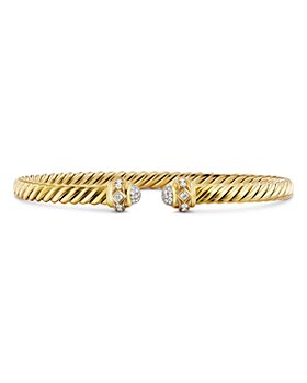 David Yurman - 18K Yellow Gold Cablespira® Diamond Cap Cuff Bangle Bracelet