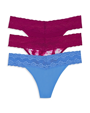 Natori Bliss Perfection Thongs, Set Of 3 In Bright Berry/bright Berry Tie Dye Print/pool Blue