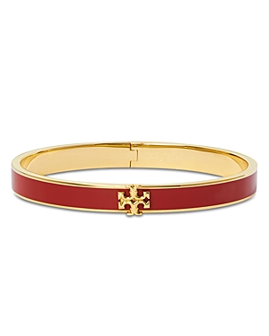 Tory Burch Kira Logo Colored Bangle Bracelet In Red/gold