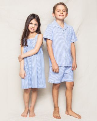 Unisex French Blue Seersucker Pajama Shorts Set - Baby, Little Kid, Big Kid 