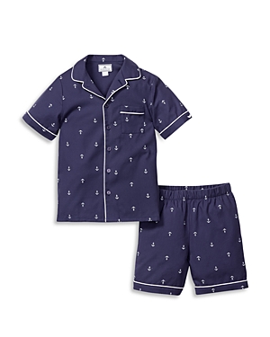 Shop Petite Plume Unisex Portsmouth Anchors Pajama Shorts Set - Baby, Little Kid, Big Kid In Navy