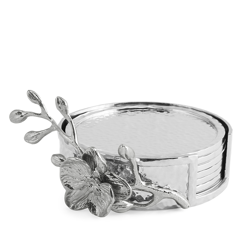 Michael Aram White Orchid Set Of 6 Coasters In Silver