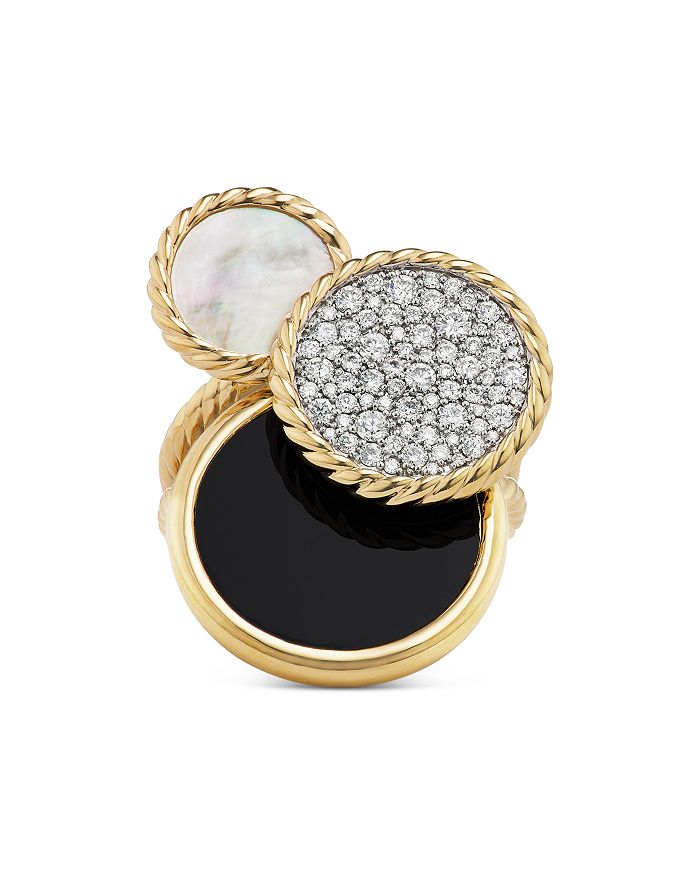 David Yurman - DY Elements&reg; Cluster Ring in 18K Yellow Gold with Mother of Pearl, Black Onyx and Pav&eacute; Diamonds