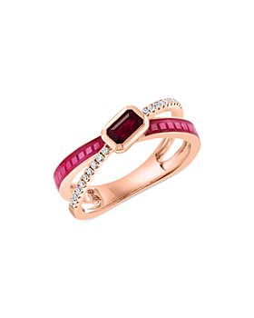 Bloomingdale's - Ruby & Diamond Crossover Ring in 14K Rose Gold with Red Enamel - 100% Exclusive