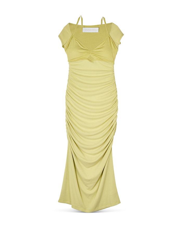 Ruched cold shoulder dress online