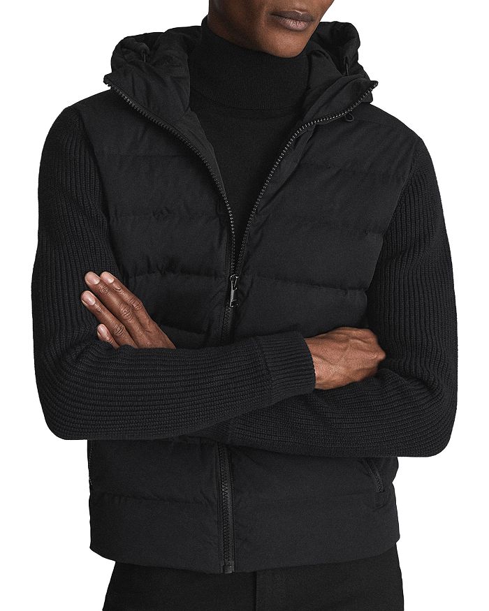REISS Denman Quilted Knitted Hybrid Hooded Jacket Bloomingdale s