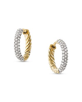 David Yurman - 18K Yellow Gold Petite Hoop Earrings With Diamonds