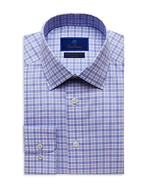 David Donahue Cotton Regular Fit Plaid Dress Shirt In Blue